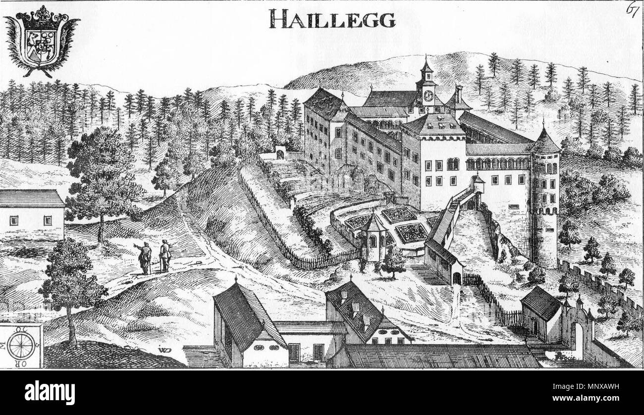 . Deutsch: Schloss Hallegg im Jahre 1680 in Klagenfurt / Kärnten / Österreich / Europäische Union. Abbildung aus J.W. Valvasor: topographia" Archiducatus Carinthiae antiquae et modernae completa. Inglese: Castello di Hallegg in Klagenfurt, capitale della Carinzia In Carinzia / Austria / Unione europea. 1680 D.C.. Johann von Weikhard Valvasor (1641-1693) nomi alternativi Johann Weichard von Valvasor, Janez Vajkard Valvasor Descrizione Carniolan storico, scrittore e scienziato Data di nascita e morte possono 1641 19 Settembre 1693 Luogo di nascita e morte Ljubljana Krško sede di lavoro Nuremb Foto Stock