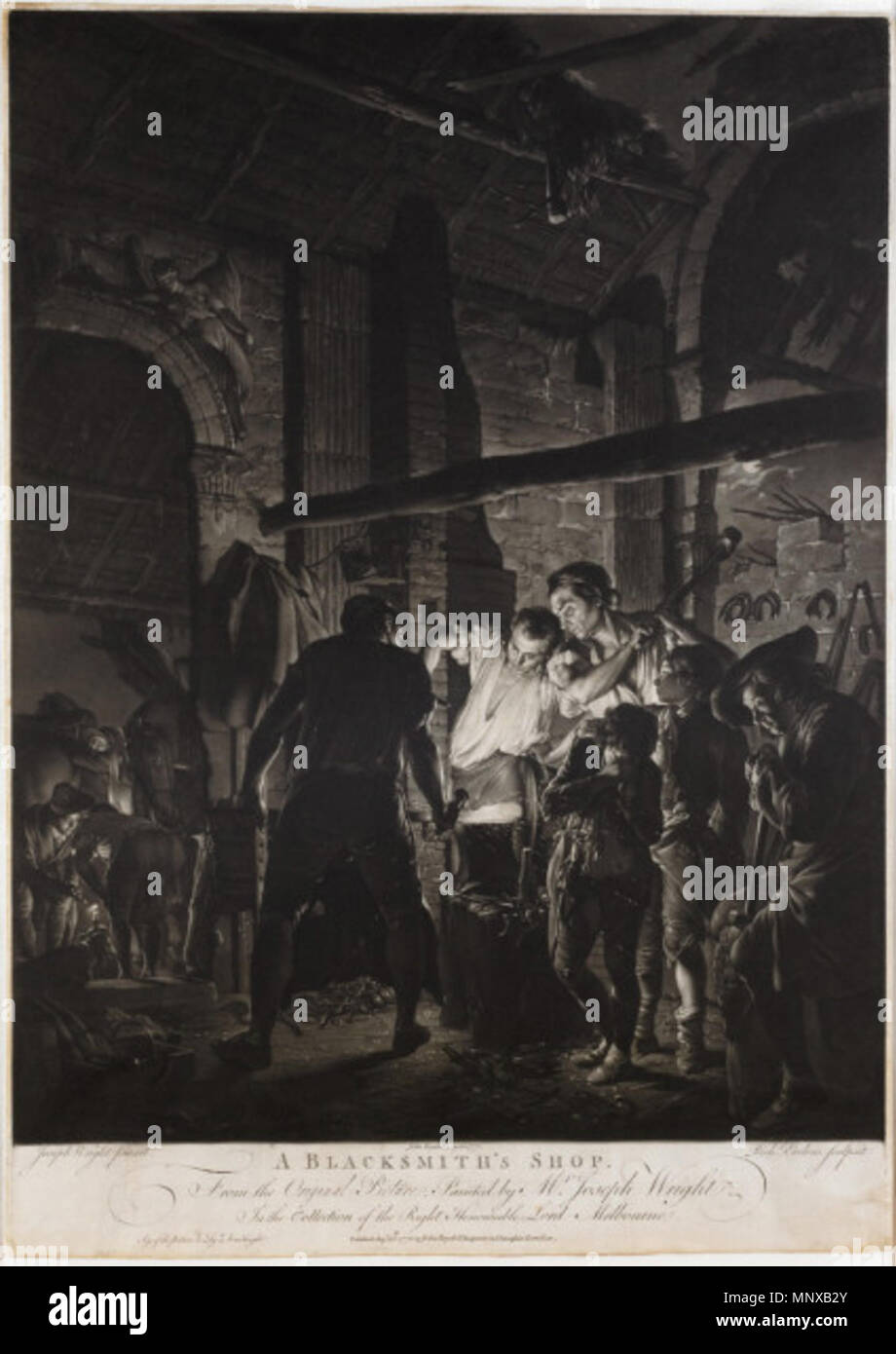 . Un fabbro del negozio. Mezzatinta, 23 3/4 x 17 in. (60,4 x 43,2 cm), membro iii/III. 1771. Richard Earlom, dopo un dipinto di Joseph Wright 1060 Richard Earlom - un fabbro del negozio Foto Stock