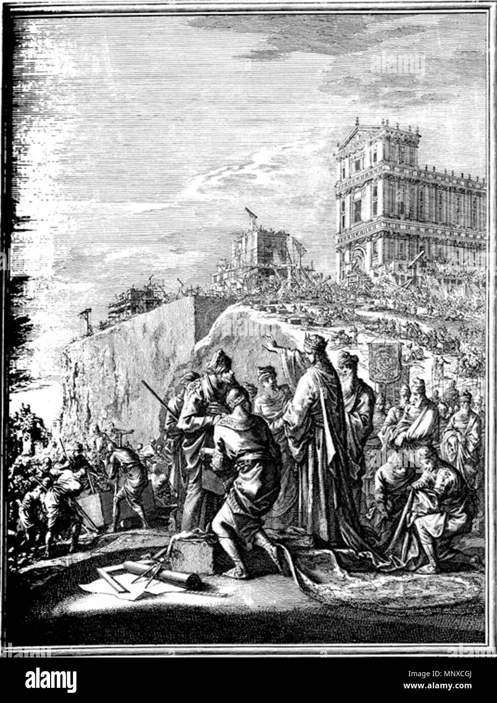 . Inglese: Salomone sovrintende la costruzione del tempio . 1712. Caspar Luyken (1672-1708) nomi alternativi Caspar Luiken Descrizione incisore olandese, printmaker e disegnatore Data di nascita e morte 18 dicembre 1672 (battezzato) 4 ottobre 1708 (sepolta) Luogo di nascita e morte Amsterdam Amsterdam lavoro periodo dal 1698 fino al 1708 sede di lavoro Amsterdam, Norimberga (1698), a Vienna (1703), Amsterdam (1705-1708) Autorità di controllo : Q18508002 VIAF: 5163097 ISNI: 0000 0000 8352 685X ULAN: 500021435 LCCN: N90021939 NLA: 35447146 WorldCat 1130 Solomon sovrintende la costruzione del tempio Foto Stock