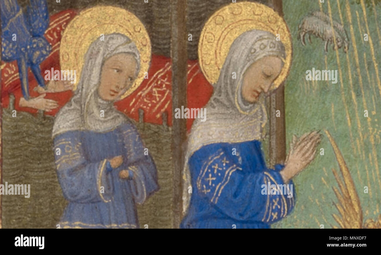 . Inglese: la Natività francese, Parigi colori a tempera e foglia oro su pergamena 7 15/16 x 5 7/8 in. MS. 57, FOL. 84 . circa 1420. Spitz Master 1135 Spitz Master-The Natività-1420 dettaglio1 Foto Stock