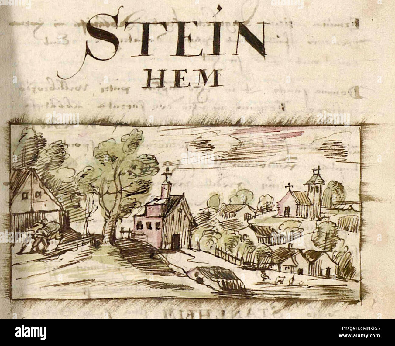 . Inglese: 'Steinhem' (Steinheim, Lussemburgo), da Jean Bertels, 1597 . 1597. Johannes Bertelius (-1607) nomi alternativi Johannes Bertels,Johannes Bertelius Descrizione storico lussemburghese e abate Data di nascita e morte 1544 / 12 Ottobre 1544 19 Giugno 1607 Luogo di nascita e morte Leuven Echternach sede di lavoro Lussemburgo, Archives nationales competente controllo : Q445165 VIAF: 120694994 ISNI: 0000 0001 0860 3795 GND: 123705525 BPN: 34039303 1142 Steinheim da Jean Bertels 1597 Foto Stock