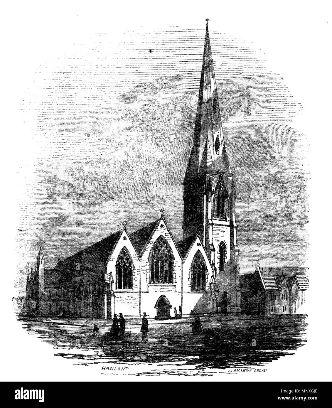 . Inglese: Figura 11 di suggerimenti sulla disposizione e le caratteristiche delle chiese parrocchiali, raffiguranti San Maria, Stella del mare, in Sandymount, Dublino. Al momento in cui questo disegno è stata stampata la costruzione era appena iniziata alcuni mesi fa. La torre non è mai stato costruito. Nel testo corrispondente, la figura è riferito a in due note a piè di pagina. La prima viene visualizzata sul p. 10: nelle figure 3 e 4 sarà familiare agli occhi di molti, come tipi generali di carattere esterno delle nostre chiese moderne. Sarà bene a confrontare il loro effetto con quella delle figure 10 e 11, pagine 21 e 35, che illustrano Foto Stock