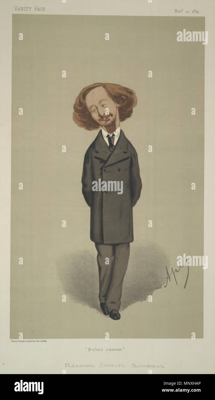 . La caricatura di Algernon Charles Swinburne. Leggere la didascalia "prima del sorgere del sole". Il 21 novembre 1874. "Ape" Carlo Pellegrini (1839-1889) nomi alternativi Lo Strinare, Ape Descrizione artista italiano e caricaturista Data di nascita e morte 25 Marzo 1839 22 gennaio 1889 Luogo di nascita e morte Capua Londra sede di lavoro London Authority control : Q935877 VIAF: 91408204 ISNI: 0000 0001 1684 9584 ULAN: 500106277 LCCN: N94116782 NLA: 35070756 WorldCat 1154 Swinburne-ape Foto Stock