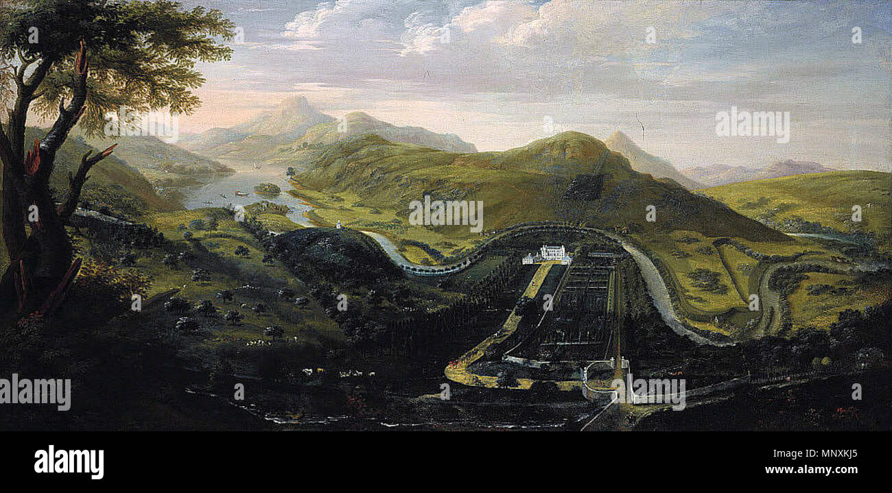 . Vista del Castello di Taymouth, Scozia, dal sud. Dipinta da James Norie nel 1733 e modificato nel 1739. Olio su tela. 66 x 133 cm. Tra il 1733 e il 1739. 1163 Castello di Taymouth James norie Foto Stock