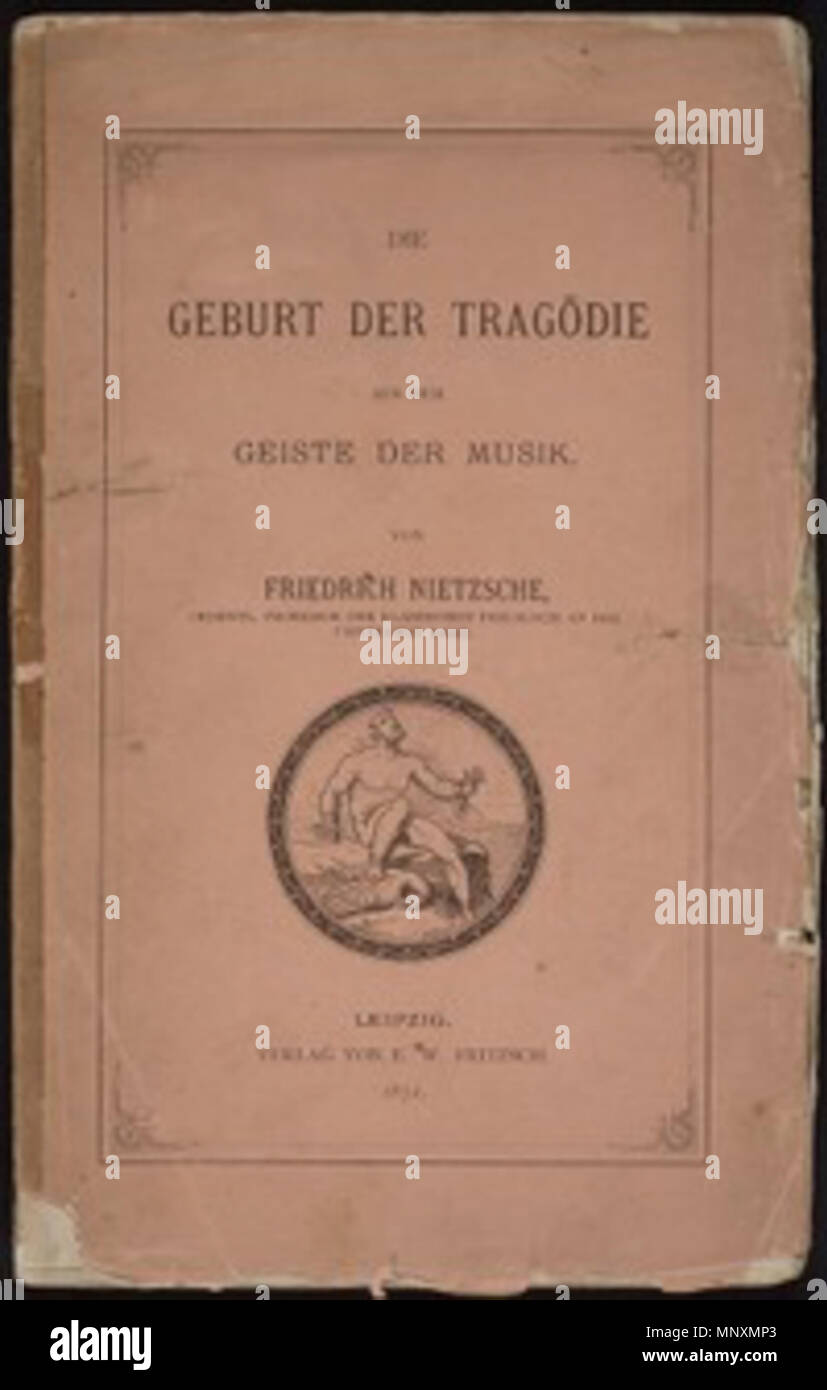 . Inglese: la nascita della tragedia dallo spirito della musica di Friedrich Nietzsche. Deutsch: Die Geburt der Tragödie aus dem Geiste der Musik, von Friedrich Nietsche. 1872. Inglese: Disegno di Promethus da Leopoldo Rau (morto nel 1880). Pubblicato da E.W. Fritzsch. Deutsch: Zeichnung von Prometeo von Leopold Rau (gestorben 1880). Verlag von E.W. Fritzsch. 1169 La nascita della tragedia (tedesco prima edizione) Foto Stock