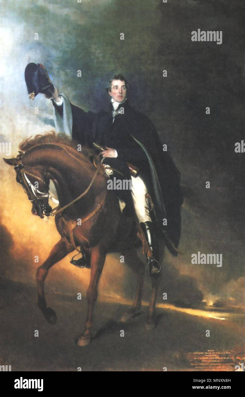 Inglese: il Duca di Wellington montato su Copenaghen come di Waterloo 1818. 1172 il duca di Wellington su Copenaghen (1818) da Thomas Lawrence Foto Stock