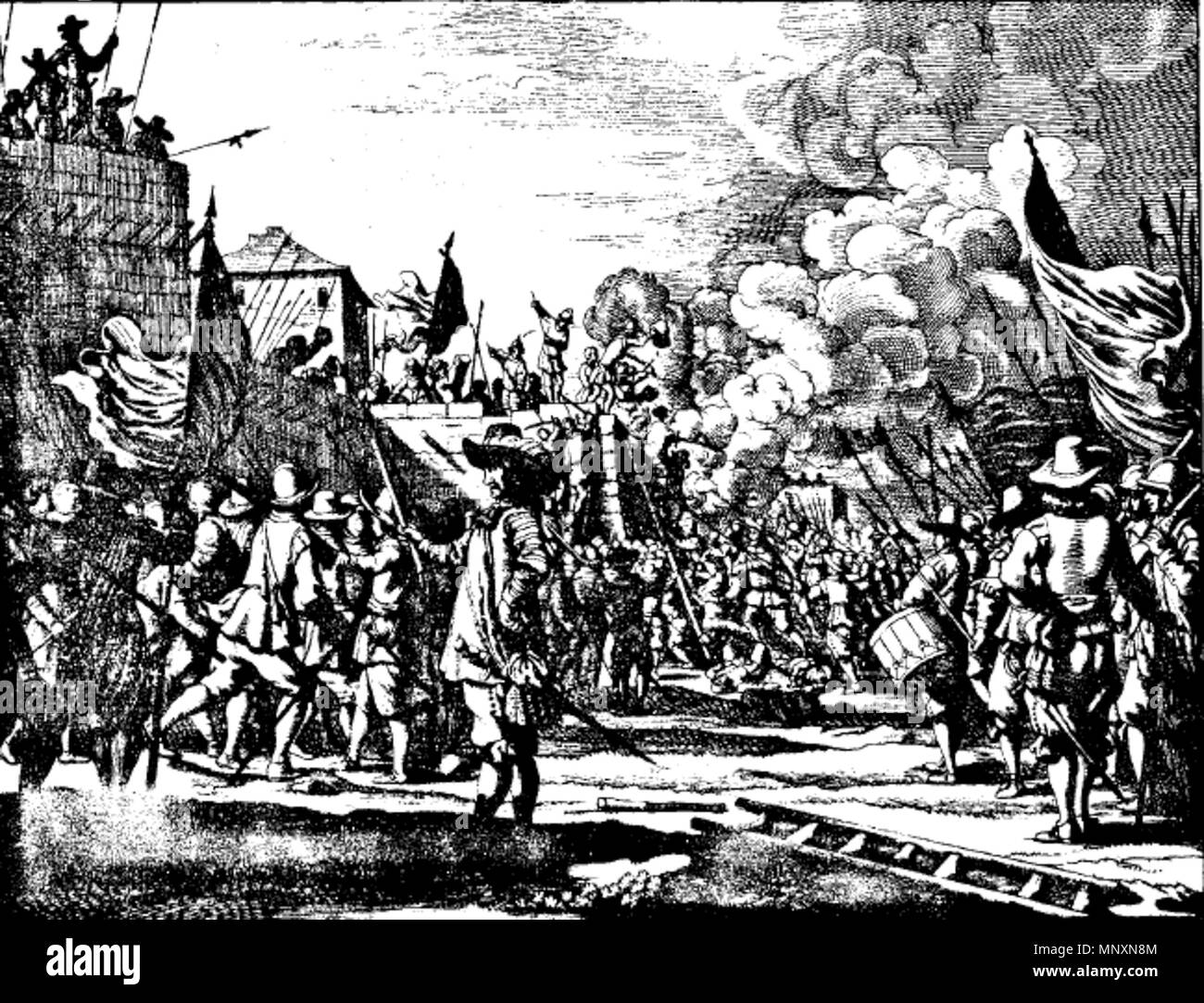 . Inglese: la tempesta olandese il Forte di Galle durante l assedio del forte portoghese Santa Cruz de Gale il 13 ottobre 1640. 1672, pubblicato in olandese di Amsterdam.. Phillipus Baldaeus 1172 La tempesta olandese il Forte di Galle - 1640 Foto Stock