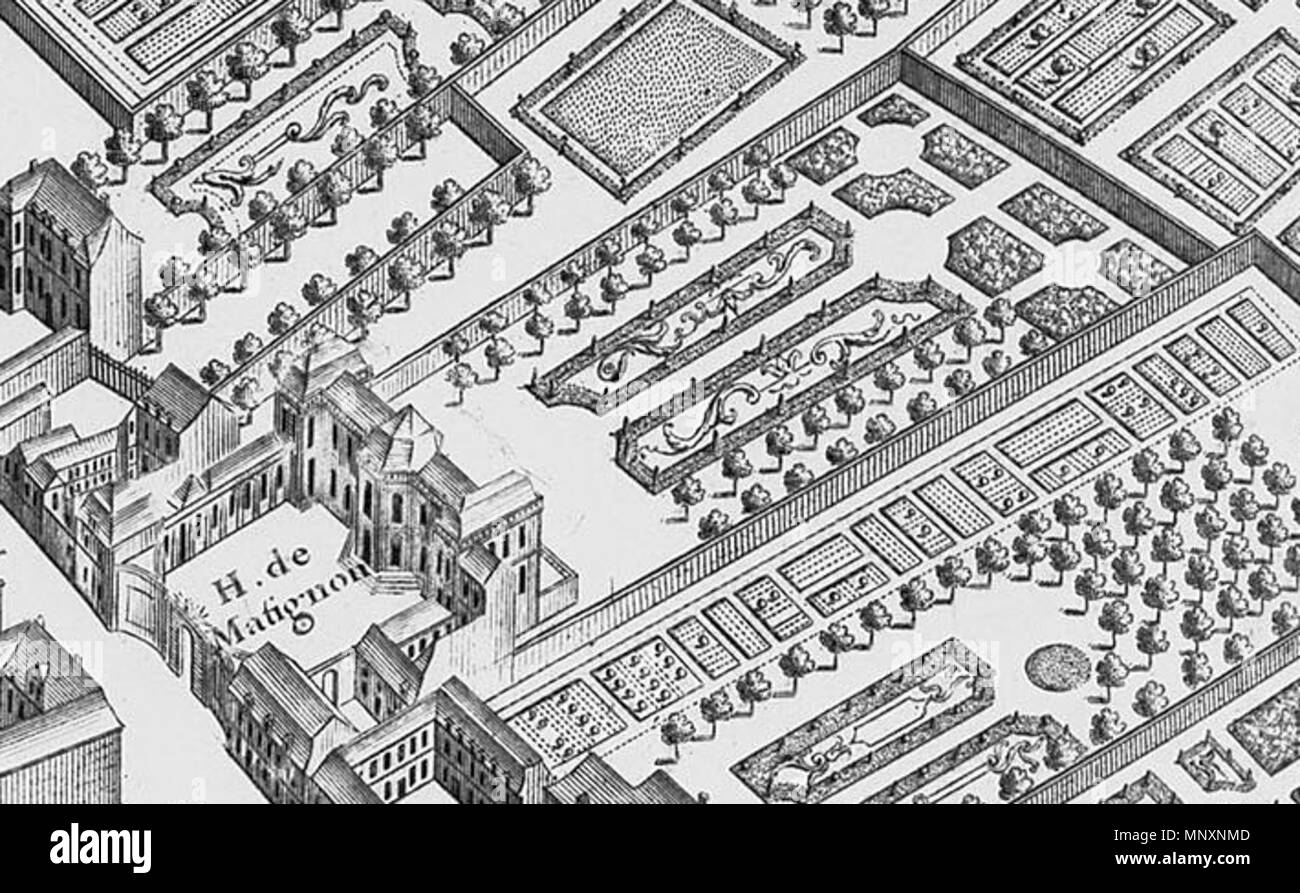 1175 i motivi dell'Hôtel de Matignon dal Turgot Mappa di Parigi circa 1737 Foto Stock