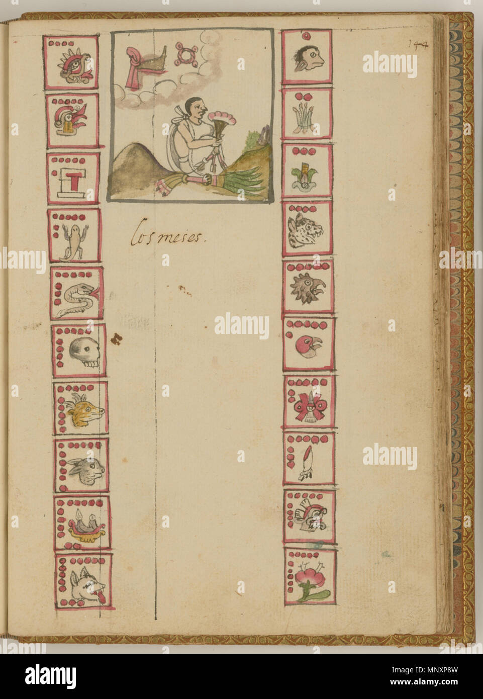 Русский: Месяцы ацтекского календаря тональпоуалли ("счет дней') Français : Les mois du calendario Tonalpohualli (nombre de jours) aztèque inglese: i mesi del Tonalpohualli Azteca (Conteggio del Giorno di calendario) 中文: 阿兹特克神圣历的月份 Português: Os meses do calendário asteca Tonalpohualli (contagem dos dias) العربية: شهور تقويم التونالبوالي (عد الأيام) الخاص بالأزتك Español: Los meses del calendario azteca Tonalpohualli (el que cuenta los días) . Русский: Кодекс Товара, автором которого считается мексиканский иезуит XVI века Хуан де Товар, содержит подробную информацию об обрядах и церемониях ацтеков (изв Foto Stock