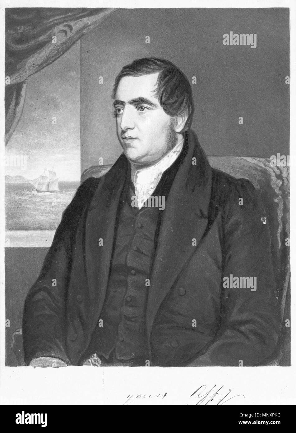 . Inglese: Il Rev John Williams. Pubblicato da G. Baxter, 1837. 1 colore stampa di arte(s)Baxter stampa olio 132 x 106 mm. Singola opera d'arte. Il rev. John Williams, poi ucciso in Vanuatu, raffigurato seduto ritratto. Dietro di lui è una finestra attraverso la quale si può osservare una nave, probabilmente la nave missionaria Camden. Numero di riferimento: B-088-001. 1837. George Baxter (1804-1867) Descrizione artista britannico e la stampante Data di nascita e morte 1804 1867 Luogo di nascita e morte di Lewes, nel Sussex, England, Regno Unito Londra sede di lavoro London Authority control : Q5536805 VIAF: 19954952 ISNI: 0000 0001 0653 29 Foto Stock