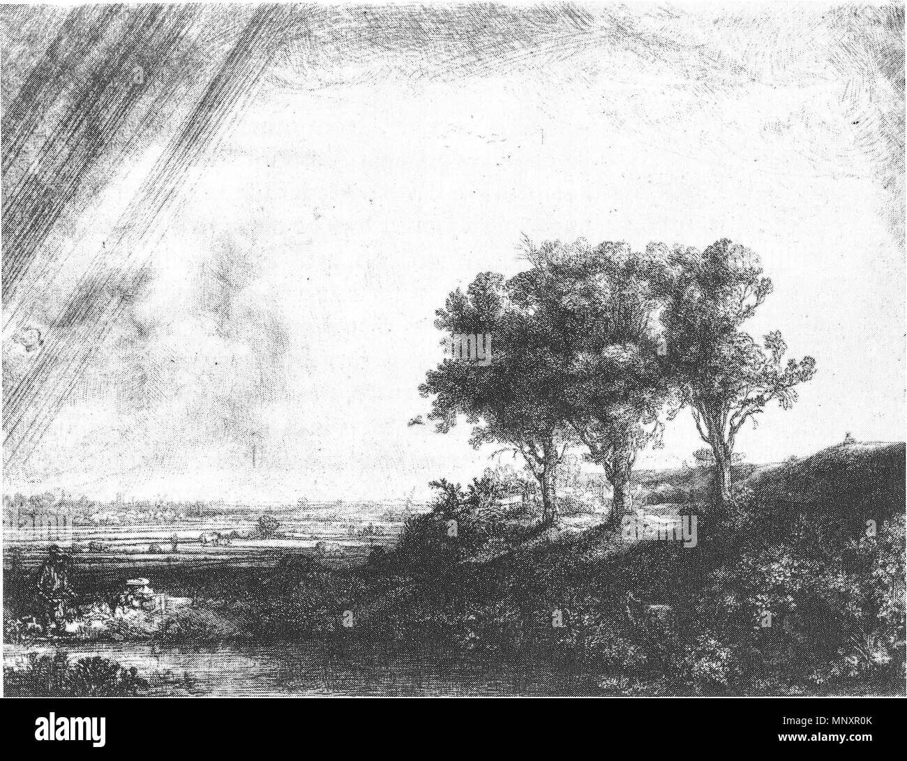 Deutsch: Die Drei Bäume. Radierung. Inglese: i tre alberi. Attacco chimico. Nederlands: De Drie bomen. Ets. 1643. 1181 I Tre Alberi - Attacco - 600dpi Foto Stock
