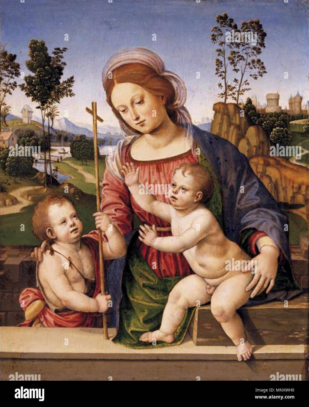 Madonna con Bambino e Neonato San Giovanni Battista tra 1500 e 1505. 1194 Timoteo Viti - Madonna con Bambino e Neonato San Giovanni Battista - WGA25163 Foto Stock