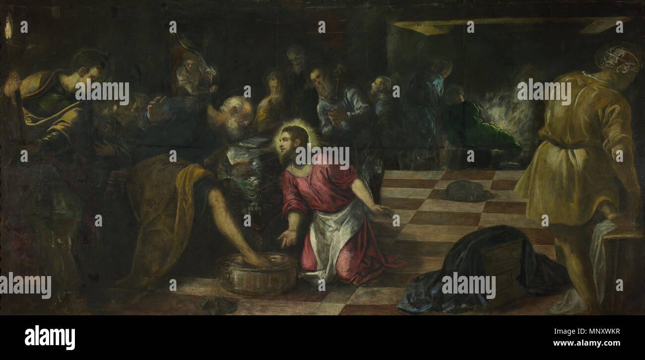Cristo lavando i piedi dei discepoli tra circa 1575 e circa 1580. 1194 Jacopo Tintoretto - Cristo lavando i piedi dei discepoli - Google Art Project Foto Stock