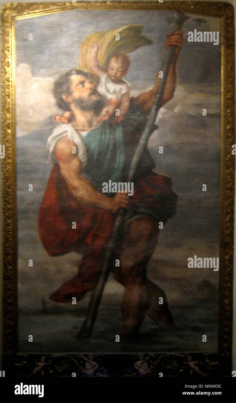 . Inglese: affresco di San Cristoforo di Tiziano, 1523-4, Palazzo Ducale (Venezia) . Aprile 1523. Tiziano (1490-1576) nomi alternativi Tiziano Vecelli; Tiziano Vecellio Descrizione pittore italiano, affresco pittore e disegnatore Data di nascita e morte tra 1485 e 1490 27 agosto 1576 Luogo di nascita e morte di Pieve di Cadore Venezia sede di lavoro Venezia (1498), Ferrara, Mantova, Padova (1511), Milano (1540), Roma (1545-1546), Firenze (1546), Augsburg (1548, 1550-1551), Costantinopoli (oggi Istanbul) (1555-1557) Autorità di controllo : Q47551 VIAF: 109266837 ISNI: 0000 0001 0787 9191 ULAN: Foto Stock