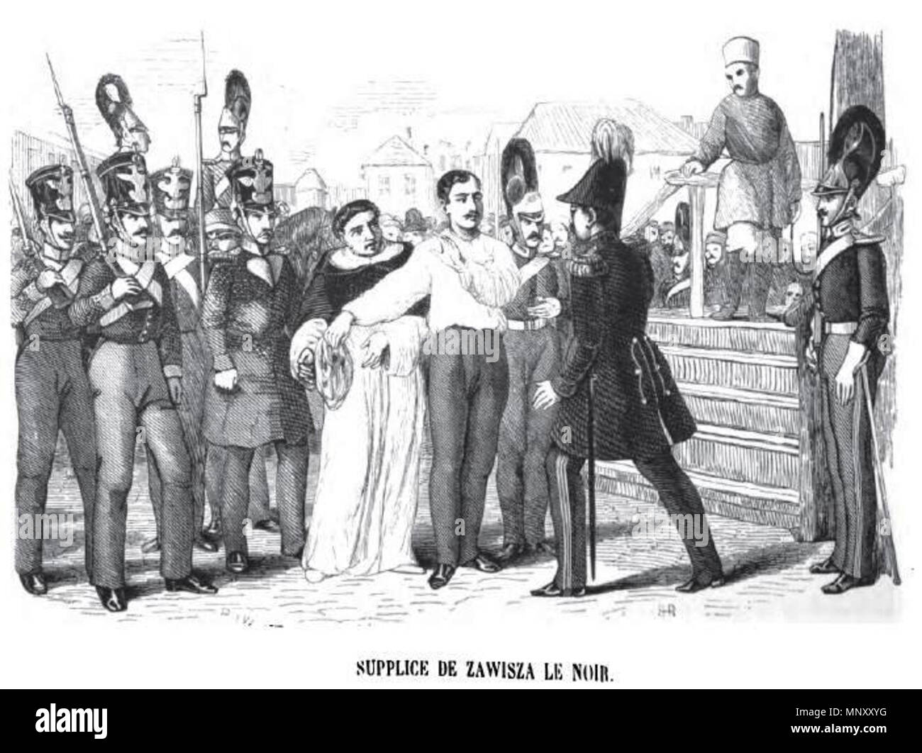 . Inglese: la tortura e le esecuzioni di un ribelle polacca ("Zawisza il nero') dai russi. Un sacerdote in talare mantiene la sua benda. Un episodio del 1830 Insurrezione di novembre in Polonia. 1845. Charles-Michel Geoffroy (1819-1882) nomi alternativi C. Geoffroi e Ch. Geoffroy. Descrizione incisore francese Data di nascita e morte 2 Luglio 1819 24 marzo 1882 Luogo di nascita e morte Joinville, Haute-Marne Passy sede di lavoro Parigi competente controllo : Q16538504 VIAF: 39651247 ISNI: 0000 0000 6634 6371 LCCN: N97860850 GND: 13203185X SUDOC: 137922590 WorldCat 1200 la tortura di un ribelle polacco dalla Russia Foto Stock