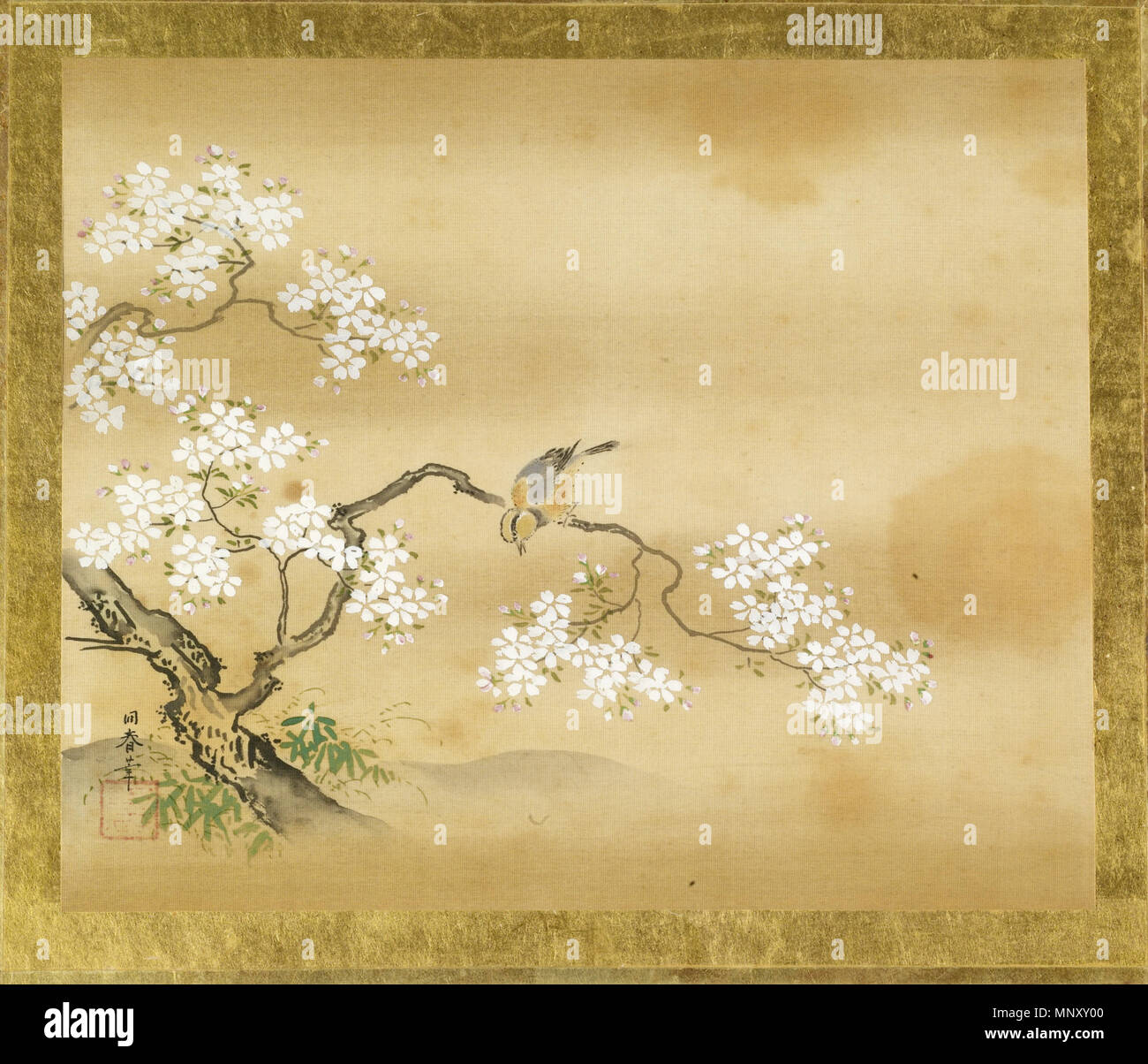 Toshun (giapponese, -1723; morì 1723). ',' 1747-1797. inchiostro e colori su seta. Walters Art Museum (35.173C): trovati nel libro raro camera. 35.173C 1200 Toshun - Bird in ciliegio - Walters 35173C Foto Stock