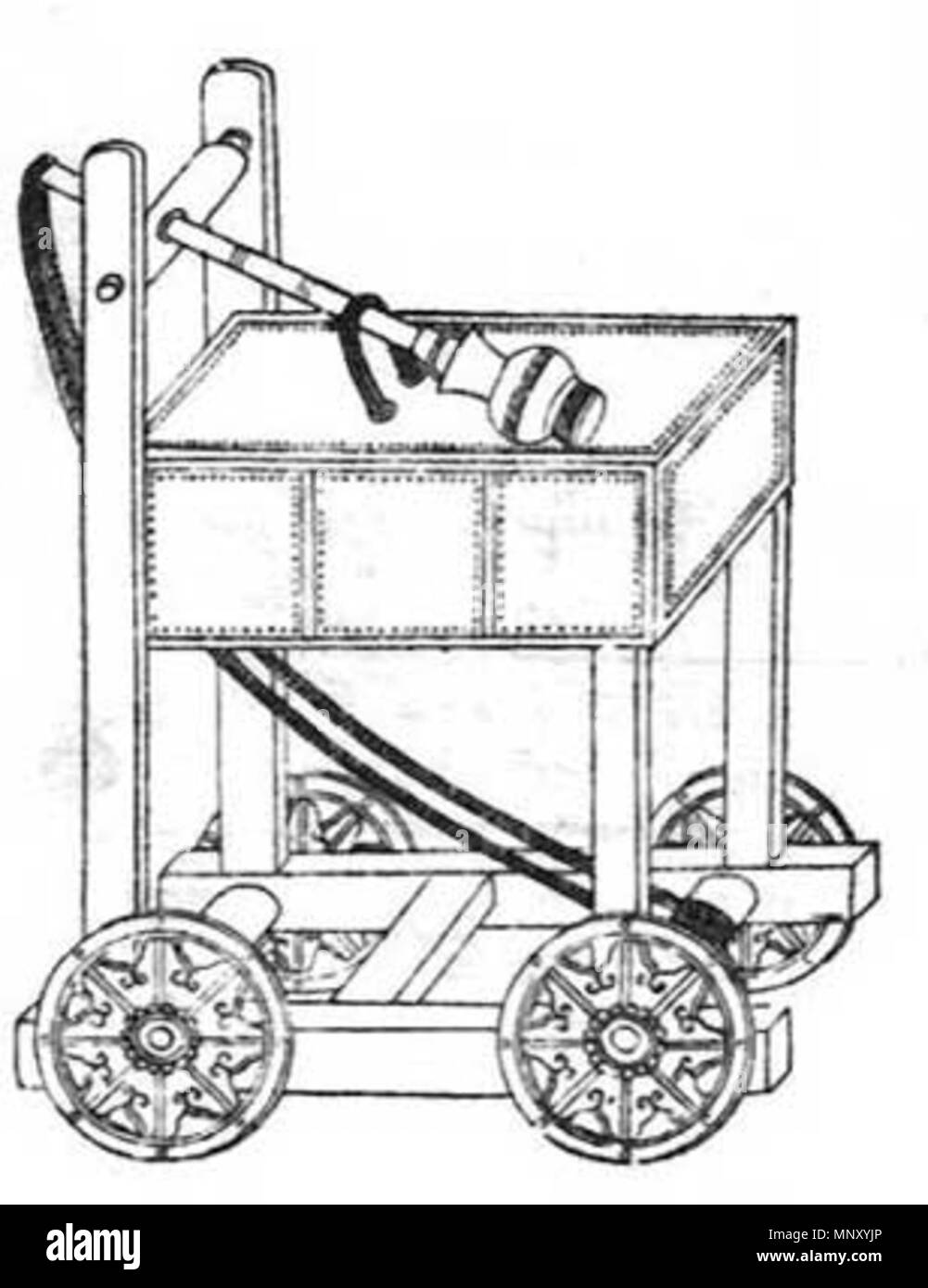 . Inglese: illustrazione di un contrappeso incernierato Trebuchet pronto per il transito dal Wujing Zongyao, late Ming Wanli (Periodo) edition. Le fotografie sono parte del mio libro. Sei il benvenuto per il loro utilizzo su Wikipedia così a lungo come è possibile elencare il mio libro "Chinese Siege Warfare: Artiglieria Meccanica & armi da assedio di Antichità' da Liang Jieming (ISBN 981-05-5380-3) come sorgente. Mi auguro che aiuta a. Cheers, Leong Kit Meng (Liang Jieming) <liang jieming@history-forum.com> . tra 1573 e 1619. 1204 Trebuchet1-reso Foto Stock