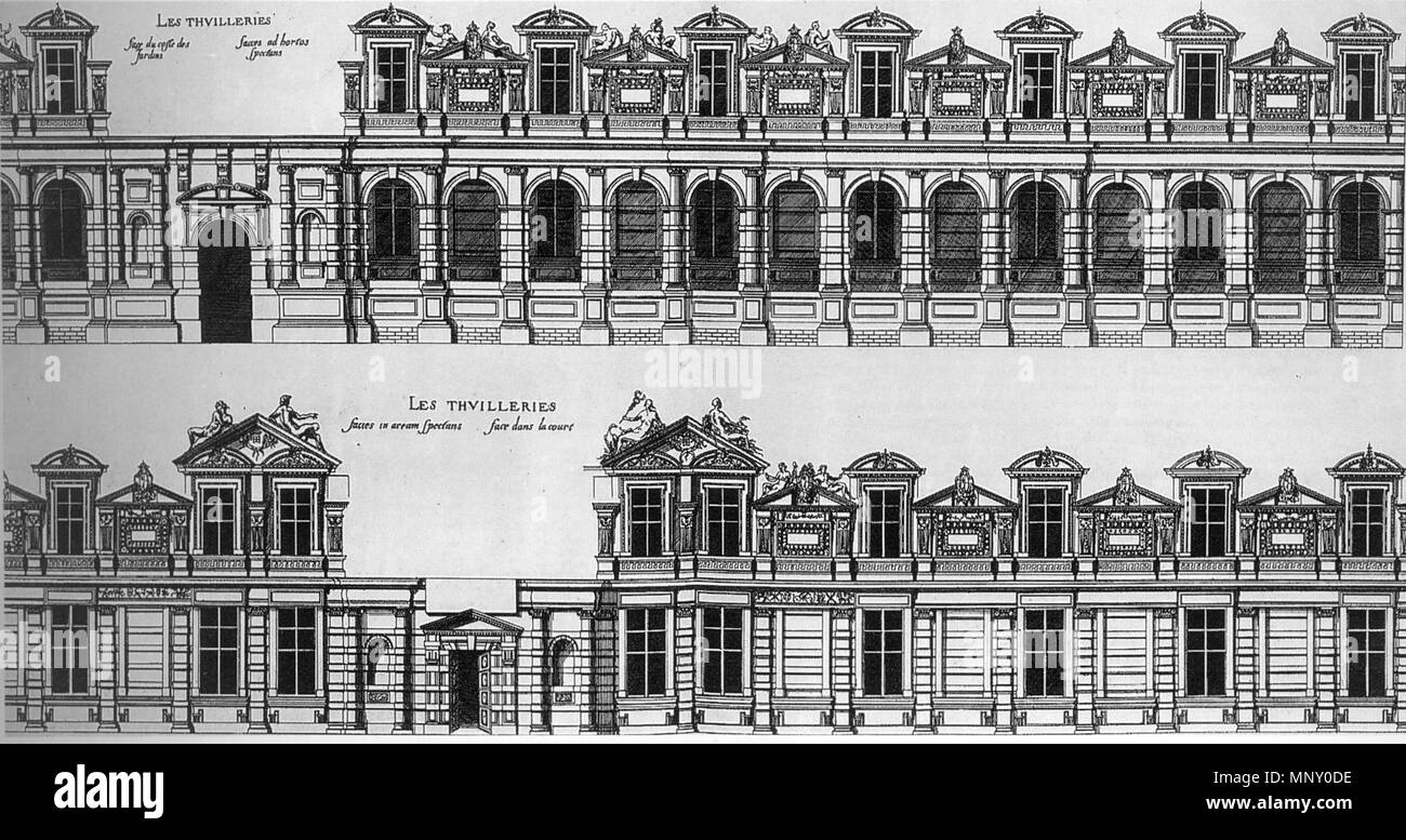 . Deutsch: Stich Aufriss mit der Gartenfassade (oben) und der Hofseite (unten) des Tuilerienpalastes a Parigi . circa 1579. Jacques mi Androuet du Cerceau (1510-1585) nomi alternativi Jacques Androuet; Jacques Androuet du Cerceau l'Ancien; Jacques Androuet Du Cerceau; Jacques Androuet DuCerceau; Jacques Androuet Ducerceau Descrizione architetto francese, rame incisore e disegnatore padre di Baptiste Androuet du Cerceau padre di Jacques II Androuet du Cerceau Data di nascita e morte 1510 o 1512 Gennaio 1584 Luogo di nascita e morte Parigi Annecy competente controllo : Q781934 VIAF: 76311 Foto Stock . Deutsch: Stich Aufriss mit der Gartenfassade (oben) und der Hofseite (unten) des Tuilerienpalastes a Parigi . circa 1579. Jacques mi Androuet du Cerceau (1510-1585) nomi alternativi Jacques Androuet; Jacques Androuet du Cerceau l'Ancien; Jacques Androuet Du Cerceau; Jacques Androuet DuCerceau; Jacques Androuet Ducerceau Descrizione architetto francese, rame incisore e disegnatore padre di Baptiste Androuet du Cerceau padre di Jacques II Androuet du Cerceau Data di nascita e morte 1510 o 1512 Gennaio 1584 Luogo di nascita e morte Parigi Annecy competente controllo : Q781934 VIAF: 76311 Foto Stock