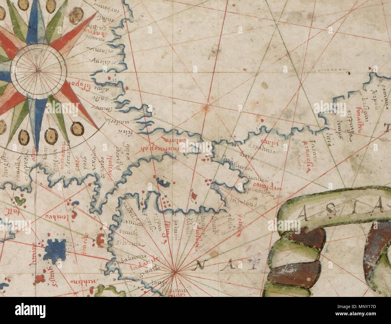 . Inglese: Mediterraneo. HM 2515. PORTOLAN ATLAS. Marsiglia, 1619 Numero di chiamata: HM 2515 Folio: f. 1 Descrizione: Mediterraneo. 1619. Salvator Oliva 1087 Salvator Oliva. Mediterraneo. HM 2515. PORTOLAN ATLAS. Marsiglia, 1619.E Foto Stock