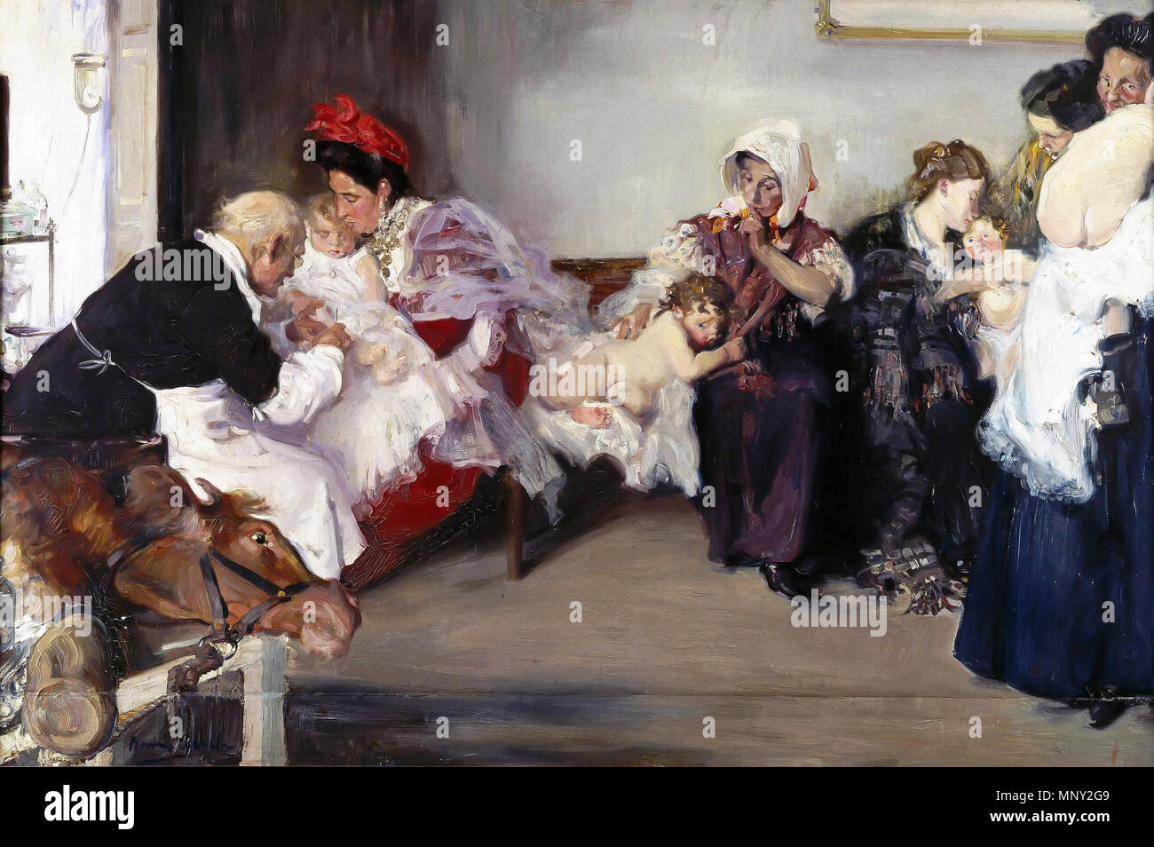 1217 Vacunación de niños de Vicente Borrás y Abella (Museo del Prado) Foto Stock