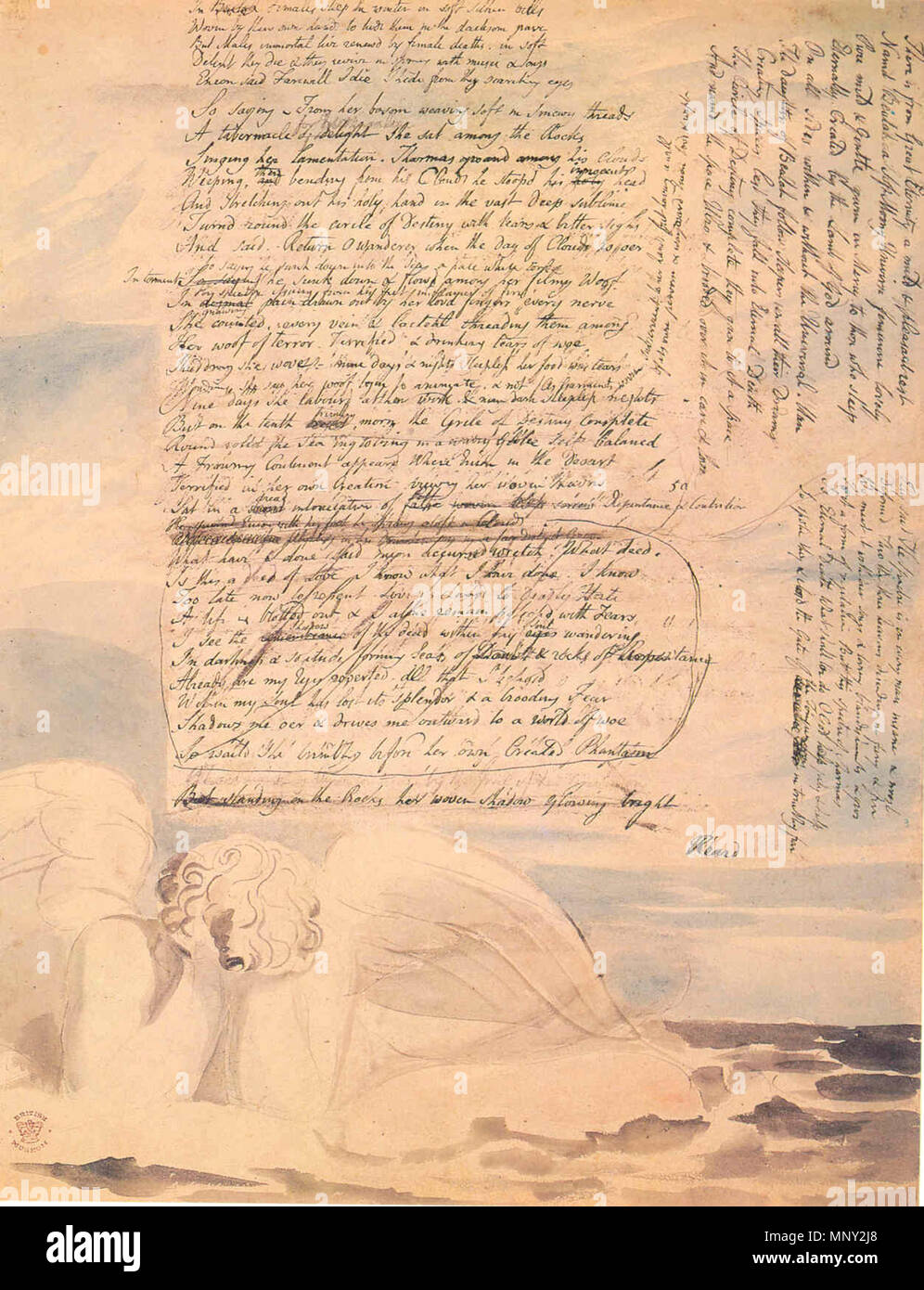 . Inglese: Vala, o Quattro Zoas pagina 5 . Il 25 marzo 2013, 23:29:44. William Blake (1757-1827) nomi alternativi W. Blake; Uil'iam Bleik Descrizione British pittore, poeta, scrittore, teologo, collezionista e incisore, Data di nascita e morte 28 novembre 1757 12 agosto 1827 Luogo di nascita e morte Broadwick Street Charing Cross sede di lavoro London Authority control : Q41513 VIAF: 54144439 ISNI: 0000 0001 2096 135X ULAN: 500012489 LCCN: N78095331 NLA: 35019221 WorldCat 1218 Vala, o Quattro Zoas Pagina 5 Foto Stock