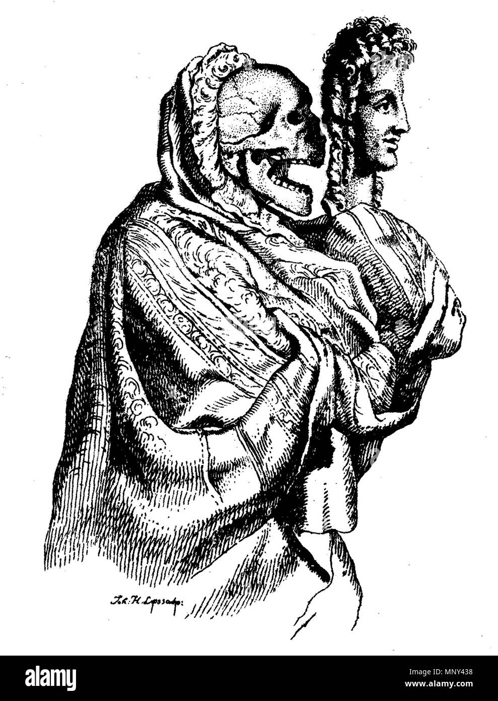 Emblema della Vanitas . Una morte la testa dietro la maschera di una bella ragazza, a significare il ephemerality di tutta bellezza. 1775-78. 1225 Vanitas 01 Foto Stock