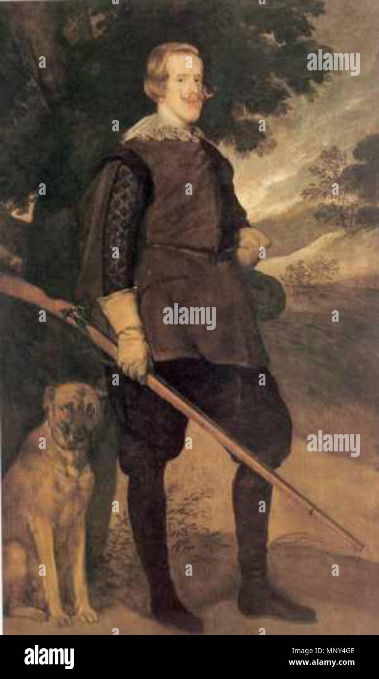 Filippo IV come Huntsman . Español: Copia de taller del Felip IV caçador de Velázquez . circa 1635. 1227 Velazquez-FelipIVCastres Foto Stock