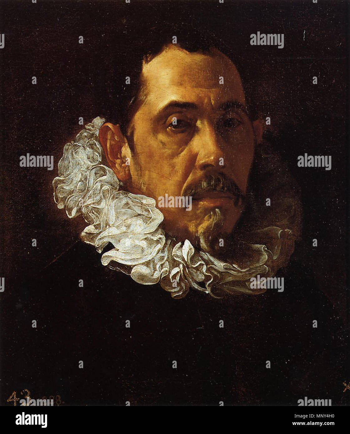 . Español: Velázquez: Retrato de hombre con gola (supuesto retrato de Francisco Pacheco, suegro del Pintor). Madrid, Prado . 1620. Diego Velázquez (1599-1660) nomi alternativi Velázquez; Diego Rodríguez de Silva y Velázquez; Diego Rodriguez de Silva y Velázquez; Diego Rodríguez de Silva Velázquez; Diego de Silva Velàzquez; Diego De Velázquez y Silva e Diego Rodríguez de Silva y Velasquier; Diego Velasques; Diego Rodríguez de Silva y Velasquiz; Diego Velásquez; Diego Valesquez; Diego Velasquex; Diego Velázquez y Silva e Diego de Silva Velázquez; Diego de Silva Velázquez; Diego Villasco; Foto Stock