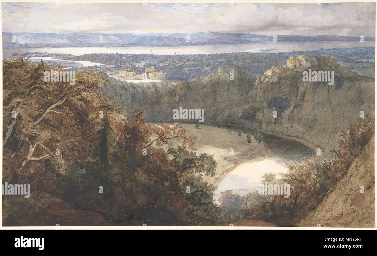 Vista di Chepstow, Galles . Chepstow, con il fiume Wye in primo piano e la Severn Estuary in background. 1834. 1234 Vista di Chepstow, Galles Foto Stock