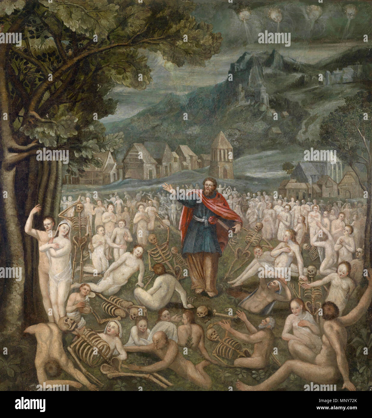 . Vision des Ezechiele von der Auferstehung der Gebeine (Ezechiele 37, 1-14), Öl auf Leinwand, 161 x 154 cm, Deutsche Schule des 17. Jahrhunderts . Il XVII secolo. Anonimo 1241 Vision des Ezechiele von der Auferstehung der Gebeine deutsch 17JH Foto Stock