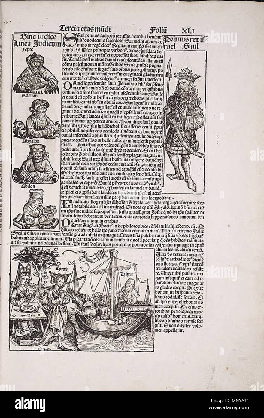 Inglese: cronaca di Norimberga, pagina XLI (recto) 1493. 1259 Wilhelm Pleydenwurff - Cronaca di Norimberga, pagina XLI (recto) - WGA17983 Foto Stock