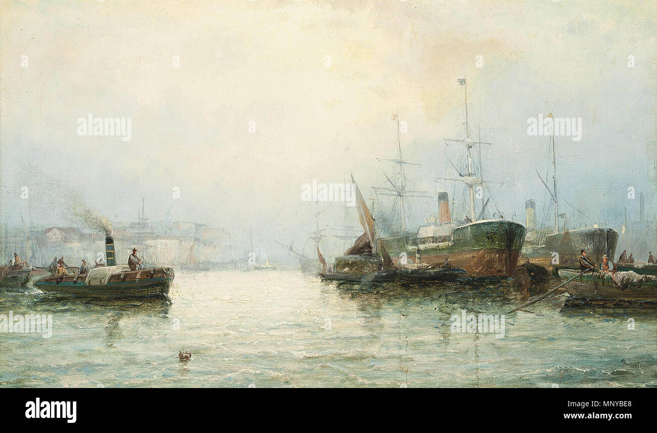 Inglese: una nebbiosa mattina sul Tamigi data sconosciuta. 1262 William Anslow Thornley - una nebbiosa mattina sul Tamigi Foto Stock