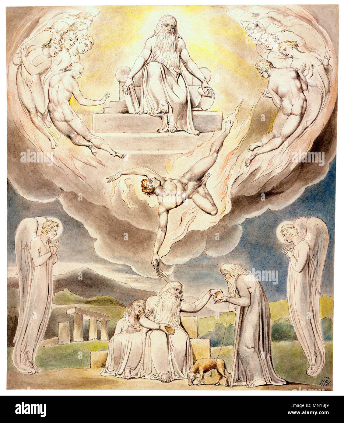 . Inglese: Satana andando via dalla presenza del Signore, da William Blake. . William Blake (1757-1827) nomi alternativi W. Blake; Uil'iam Bleik Descrizione British pittore, poeta, scrittore, teologo, collezionista e incisore, Data di nascita e morte 28 novembre 1757 12 agosto 1827 Luogo di nascita e morte Broadwick Street Charing Cross sede di lavoro London Authority control : Q41513 VIAF: 54144439 ISNI: 0000 0001 2096 135X ULAN: 500012489 LCCN: N78095331 NLA: 35019221 WorldCat 1262 William Blake - Satana andando via dalla presenza del Signore Foto Stock