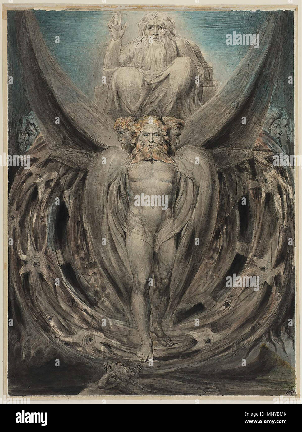 Ezechiele le ruote . Inglese: la tempesta: la visione di Ezechiele dei cherubini e Eyed ruote (illustrazione per il Vecchio Testamento, Ezechiele I 4-28) • circa 1803-05 • William Blake, inglese, 1757-1827 Dimensioni foglio: 39,4 x 29,5 cm (15 1/2 x 11 5/8 in.) di medie o Tecnica penna e acquerello su Grafite su carta provenienza Thomas Butts (1757-1845), Inghilterra; venduto 29 giugno 1853, n. 125, Foster's; C.J. Strano; B. Quaritch, Boston; acquisita il 29 aprile 1890 . 19 ottobre 2012, 11:27:22. 1263 William Blake la visione di Ezechiele ca 1803-5 Boston Museum Foto Stock