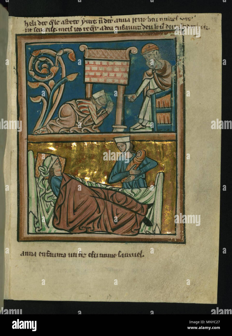 W.106.17r 1264 William de Brailes - Top - Hannah prega nel tempio (1 Samuele 1 -9-17) - Walters W10617R - Pagina completa Foto Stock