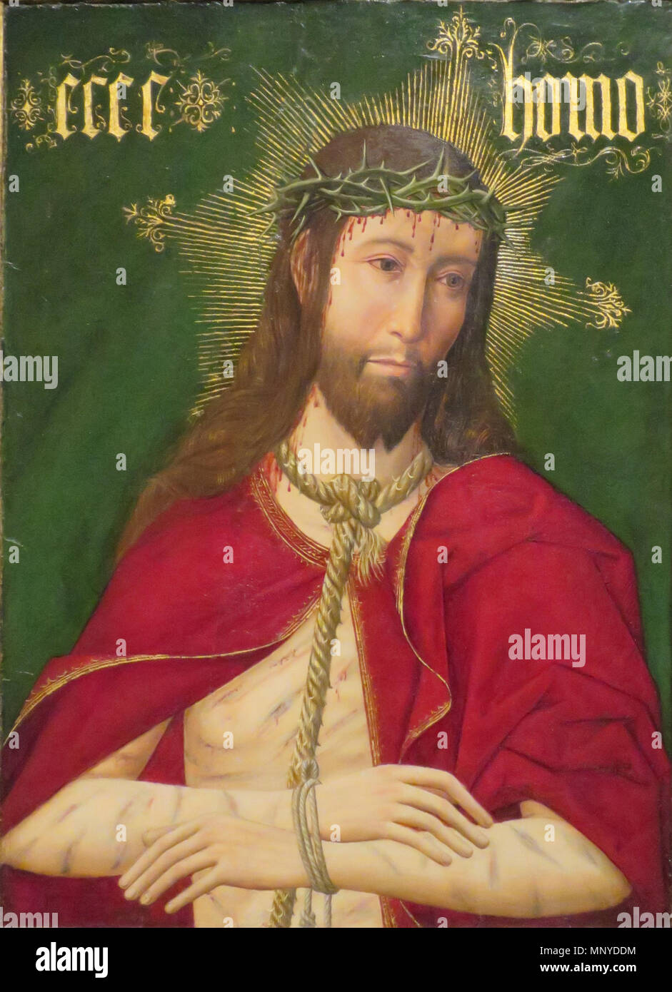 . Maestro di Osma (Spagna, Castiglia, morì ) Cristo con la corona di spine, circa 1500 Pittura, Tempera su pannello, 29 x 24 1/2 in. (73.66 x 62.23 cm); incorniciato: 29 1/4 x 21 3/4 x 1 1/2 in. (74.30 x 55,25 x 3,81 cm); vista: 26 3/4 x 19 in. (67.95 x 48,26 cm) Los Angeles County Museum of Art dono del Dr. e la Sig.ra Herbert T. Kalmus (53.52) . circa 1500. Il Master di Osma 1271 WLA lacma Cristo con la corona di spine Foto Stock