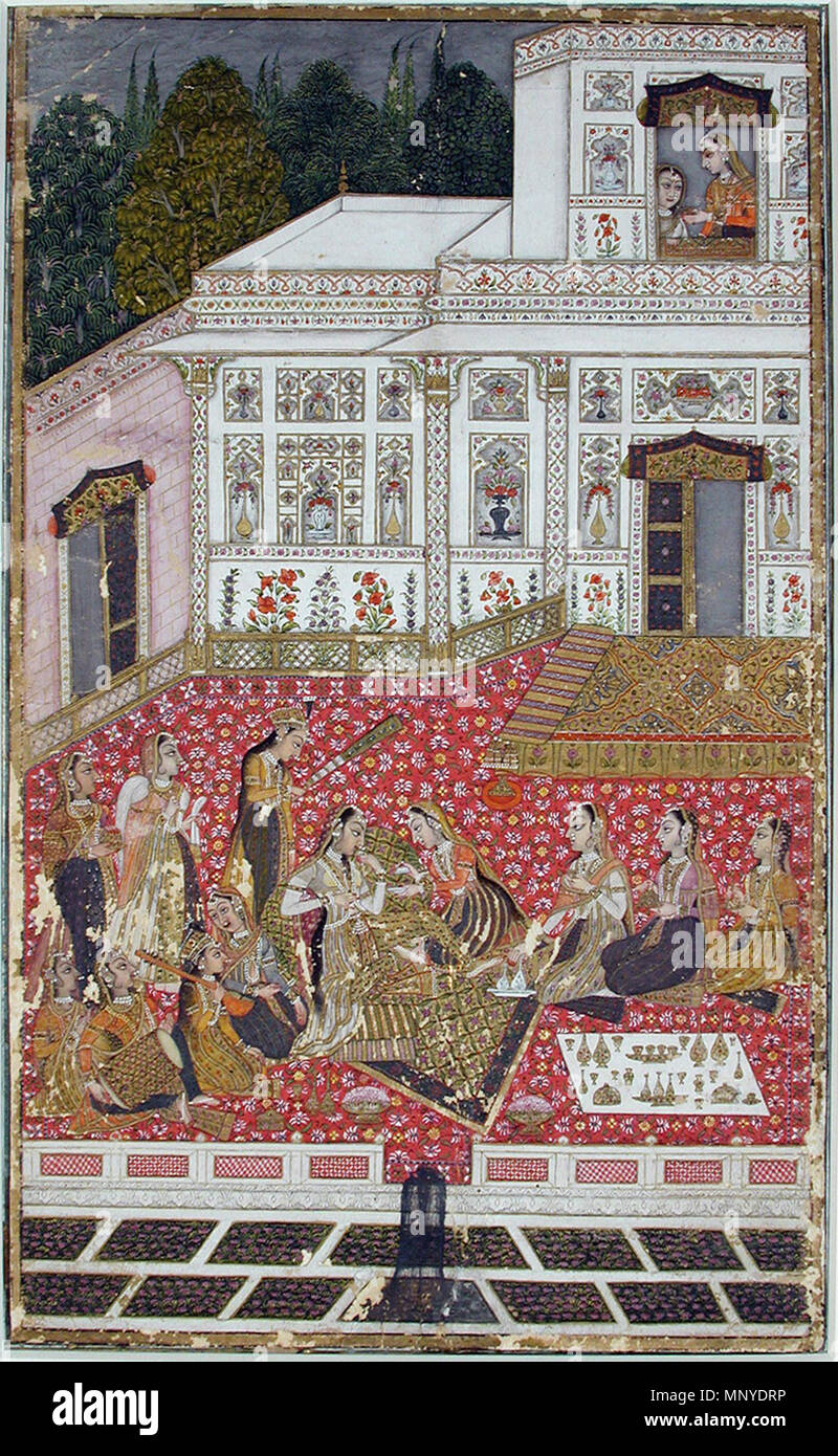 . Inglese: Data di creazione: ca. Display 1720 Dimensioni: 11 23/32 in. x 6 11/16 in. (29,8 cm x 17 cm) Linea di credito: Edwin Binney terza raccolta numero di adesione: 1990.748 Collezione: <a href='http://www.sdmart.org/art/our-collection/asian-art' rel="nofollow">Il San Diego Museum of Art</a> . Il 6 settembre 2011, 14:29:11. Inglese: thesandiegomuseumofartcollection 1273 donne su una terrazza giardino in un dipinto di palazzo (6125104026) Foto Stock