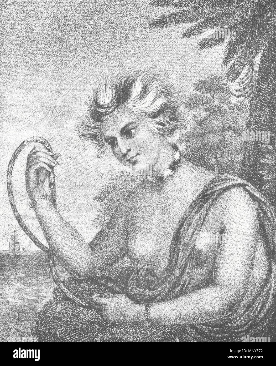 . Inglese: Wynee, nativo di Owyhee, una delle Isole Sandwich. Questa bella incisione di una donna delle Isole Hawaii è stata disegnata da un membro del capitano John Meares' equipaggio durante i suoi viaggi in America del nord-ovest del Pacifico, la Cina e le Hawaii negli anni 1786, 1788 e 1789. Wynee andò a nord-ovest del Pacifico a bordo della nave britannica aquila imperiale come il servo della moglie del capitano della nave di Charles Barkley. Ella è stata lasciata nel cantone dove ha deciso di tornare alle Hawaii a bordo il capitano John Meares della nave con i compagni di Hawaiian Kaiana, ma morì di malattia il viaggio il 5 febbraio 1788. Foto Stock