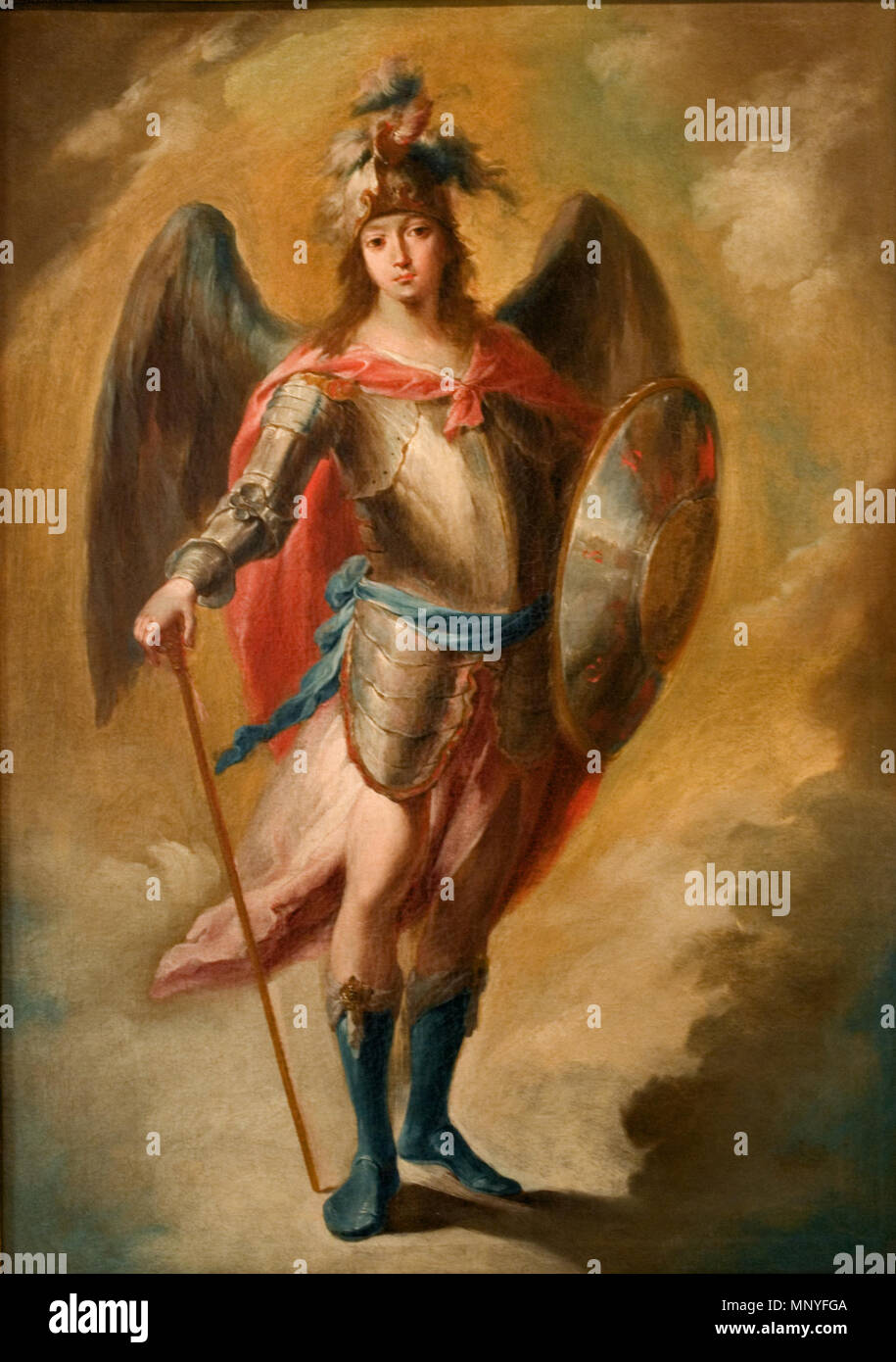 L'arcangelo Michele . Español: La obra rappresentanouna al Arcángel San Miguel, y es una de las Tres obras de Juan de Espinal que se conservan en el Museo de Bellas Artes de Sevilla. . Circa 1780. 1091 San Miguel, autor Juan de Espinal Foto Stock