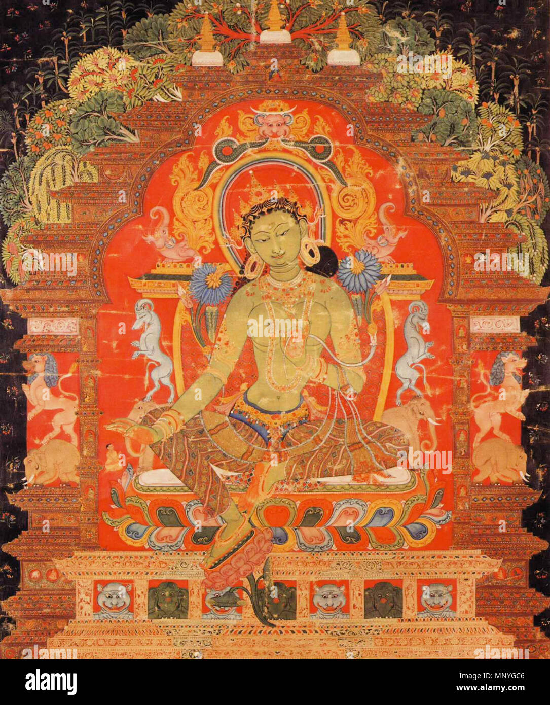 . Inglese: XIII secolo thangka tibetano dipinto di Tara Verde . Il XIII secolo. Anonimo artista tibetano, xiii secolo 940 Vecchio Tara Verde Foto Stock