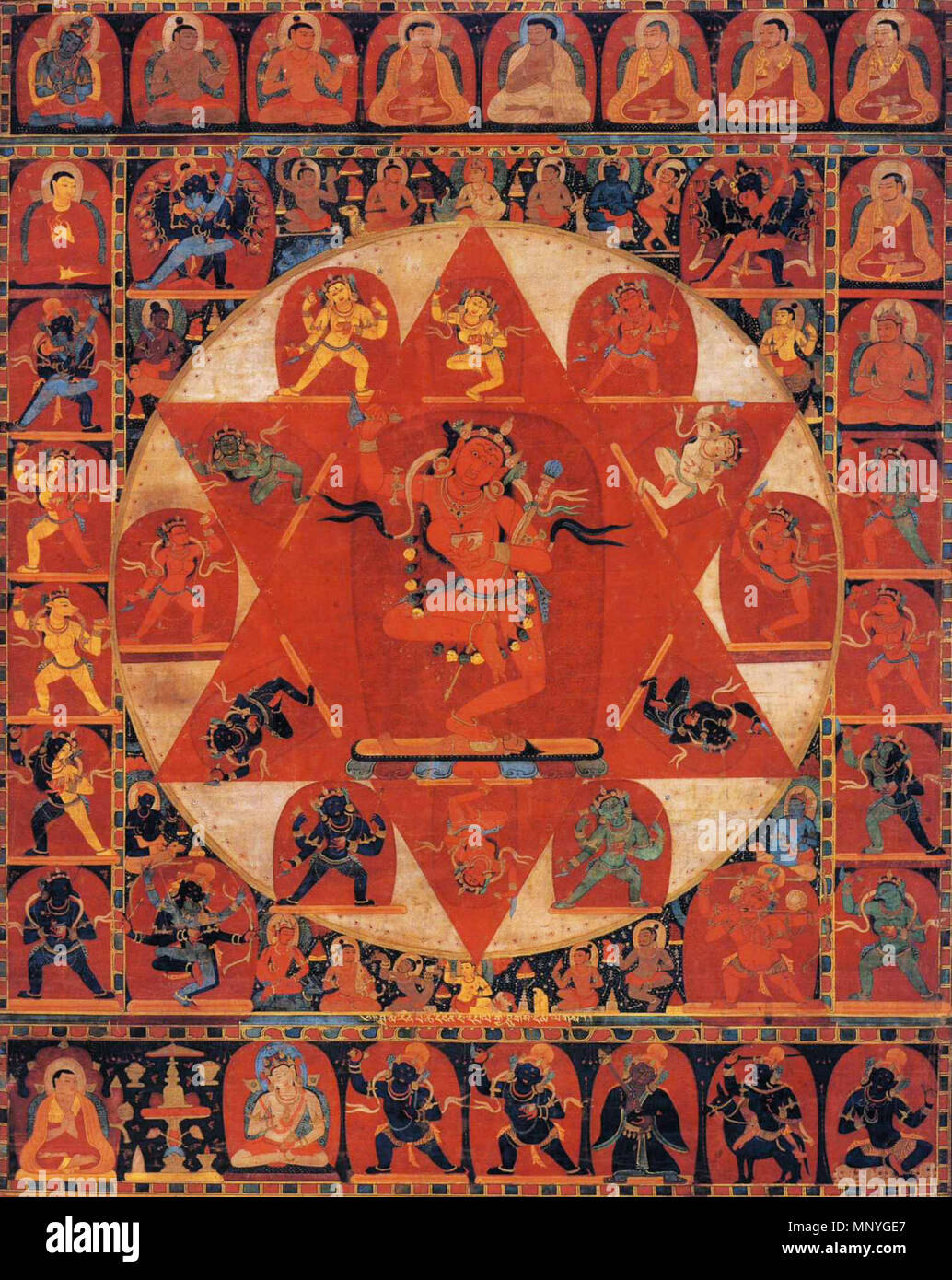 . Inglese: xiv secolo thangka tibetano la pittura del Mandala di Vajravarahi . Il XIV secolo. Anonimo - 848 Tibetano Mandala di Vajravarahi Foto Stock