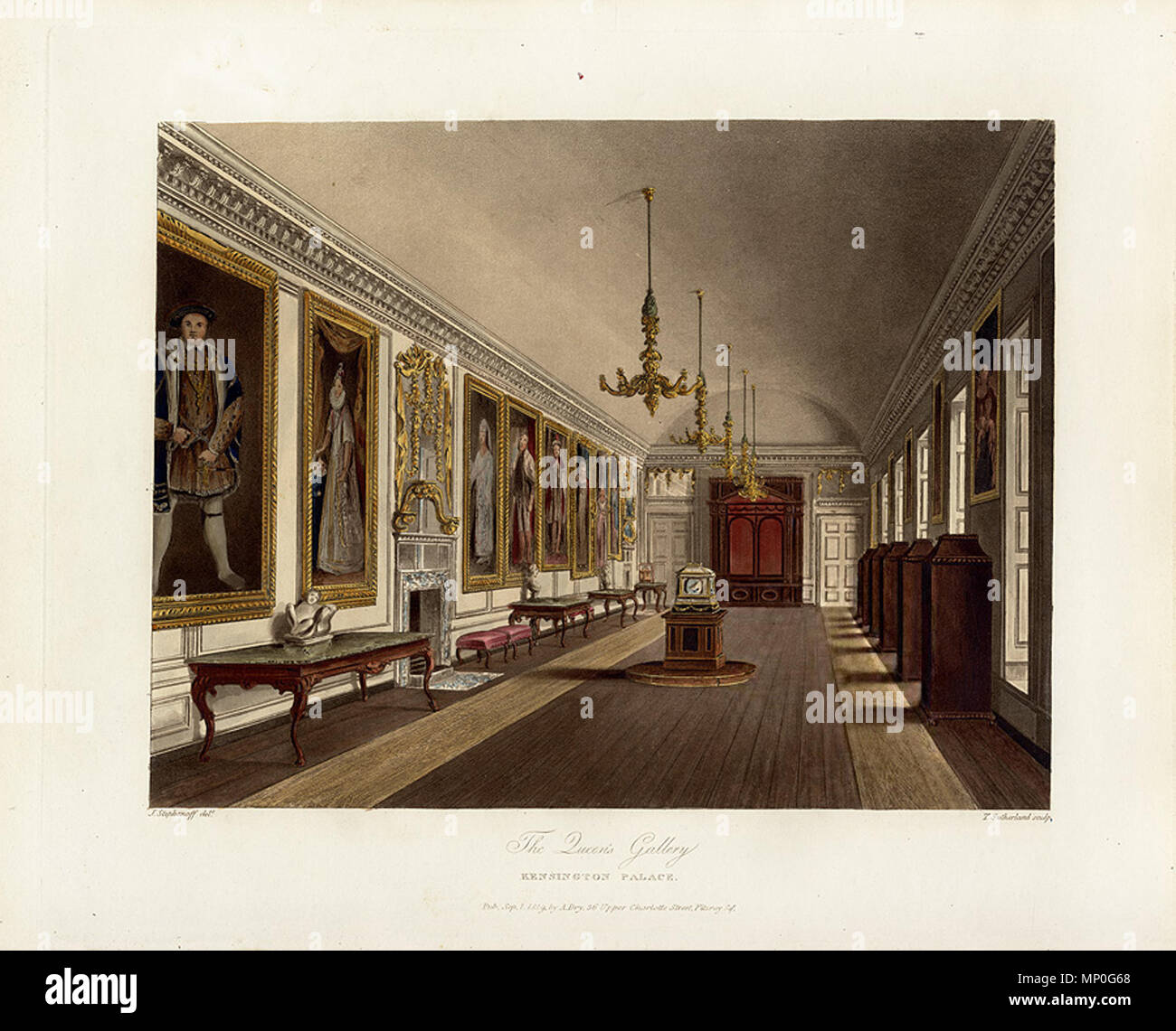 Queen's Gallery, Kensington Palace . Inglese: una vista del Queen's Galleria al Kensington Palace . 1 settembre 1819. 1035 Queen's Gallery, Kensington Palace, dal Pyne Royal Residences, 1819 - panteek py89-151 Foto Stock