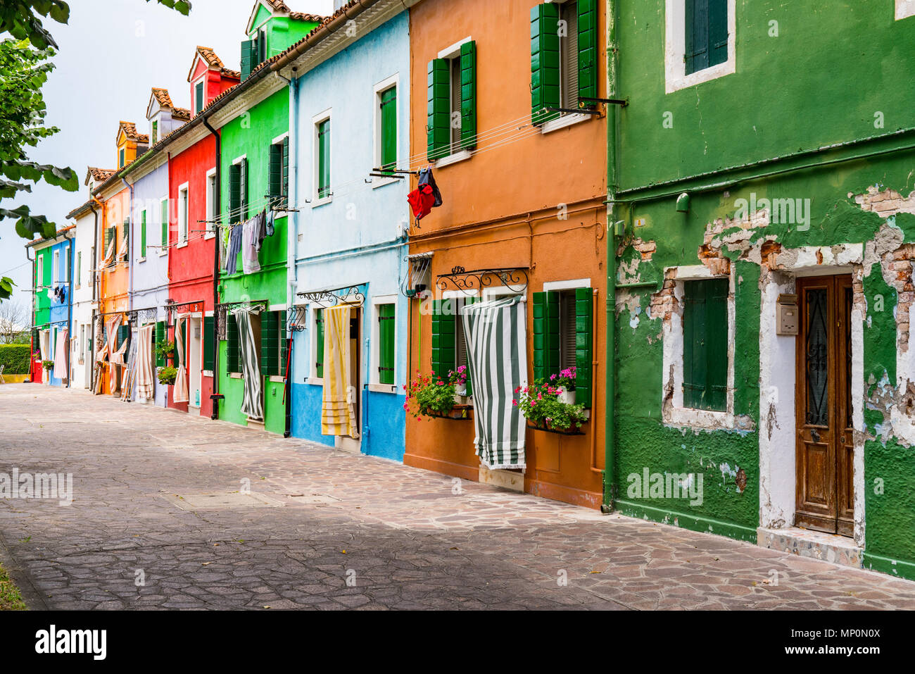 Case colorate di Burano, Italia vicino Venezia Foto Stock