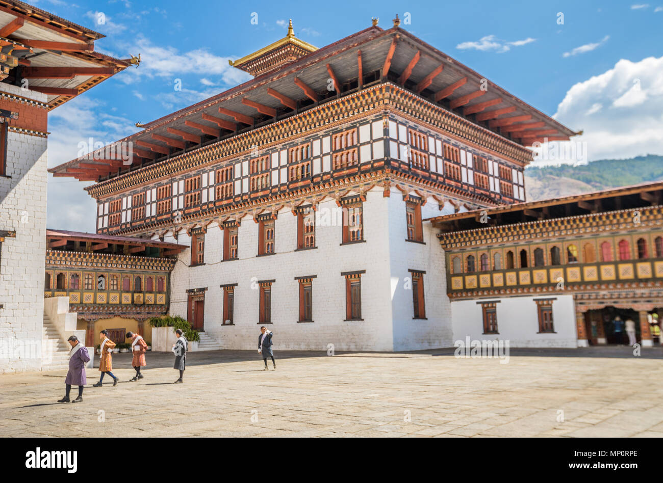 Bella vista di Thimphu Dzong Foto Stock