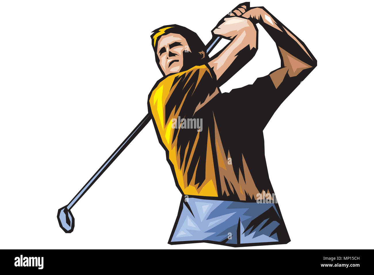 L'immagine illustrata di un uomo giocando a golf Foto Stock