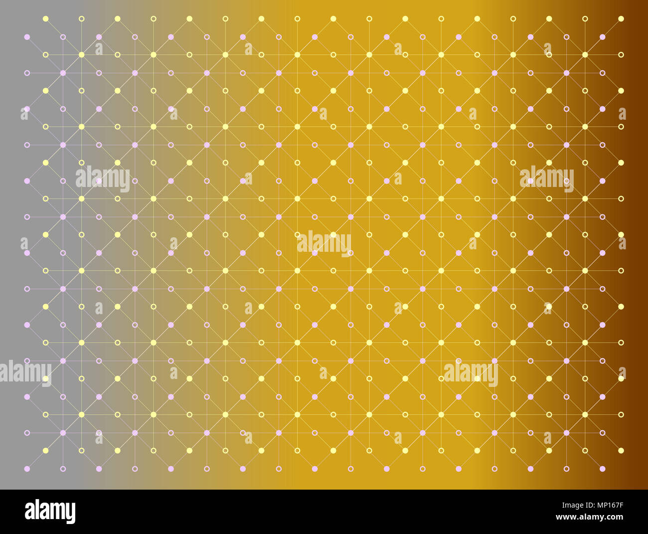 Punti e linee (giallo e rosa colori) pattern texture su gradiente grigio e oro. Foto Stock