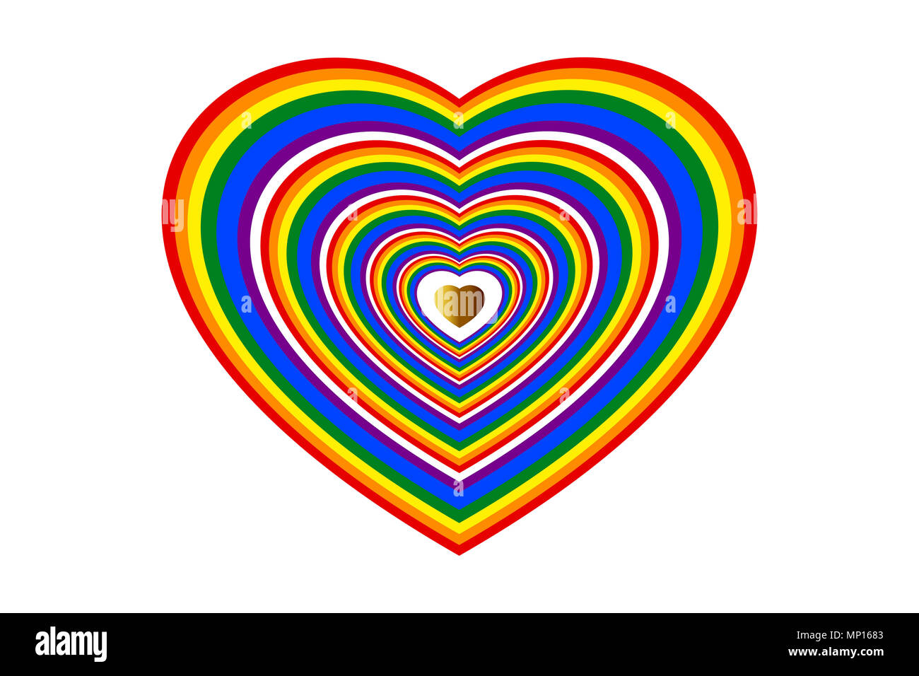 Concetti di amore, Wedding, valentines, LGBTQ. Color arcobaleno forma di cuore e centro cuore d'oro. Foto Stock