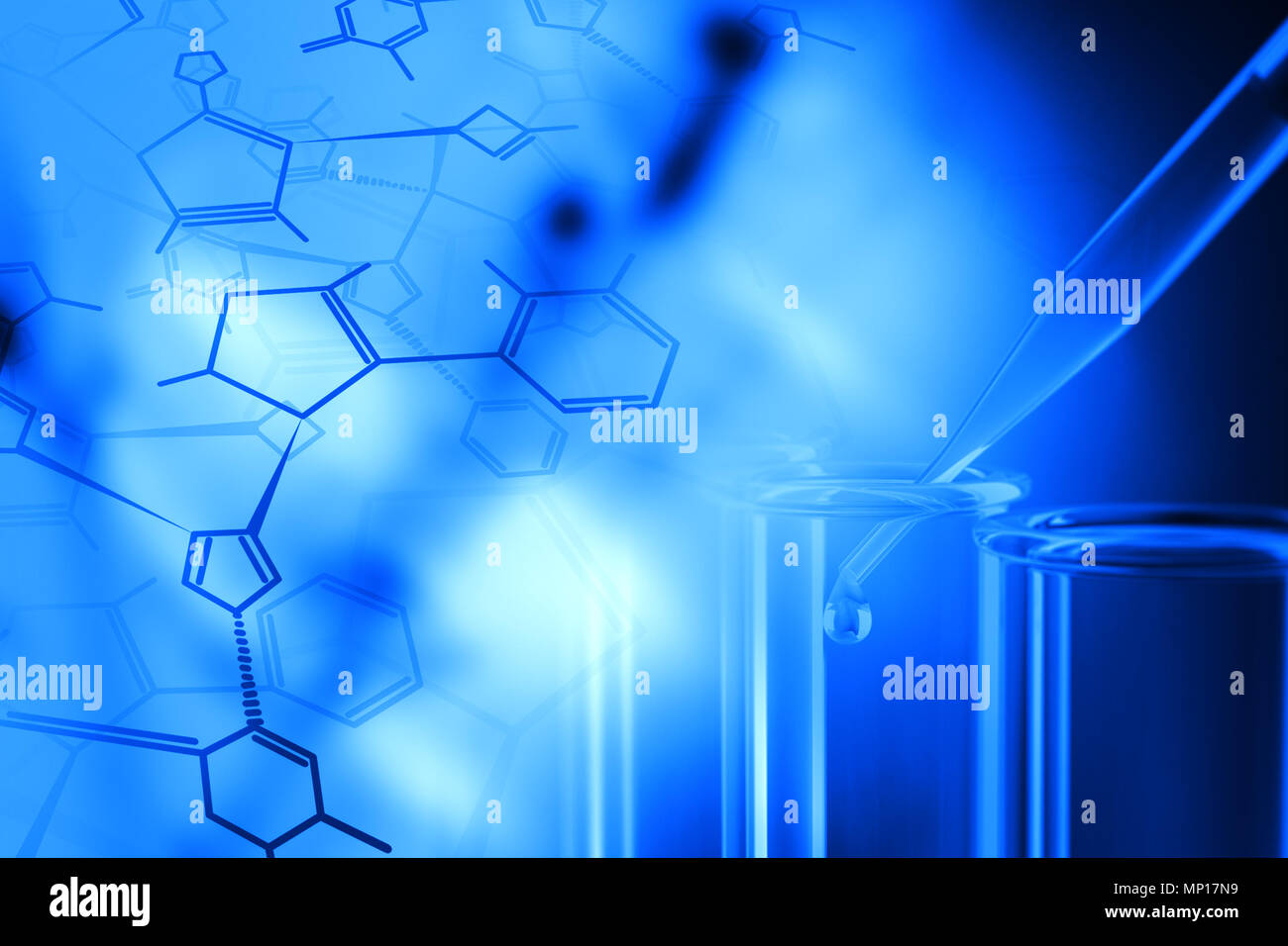 Scienza Ricerca provette con molecola di formula strutturale - la ricerca o il concetto di scienza sfondo Foto Stock