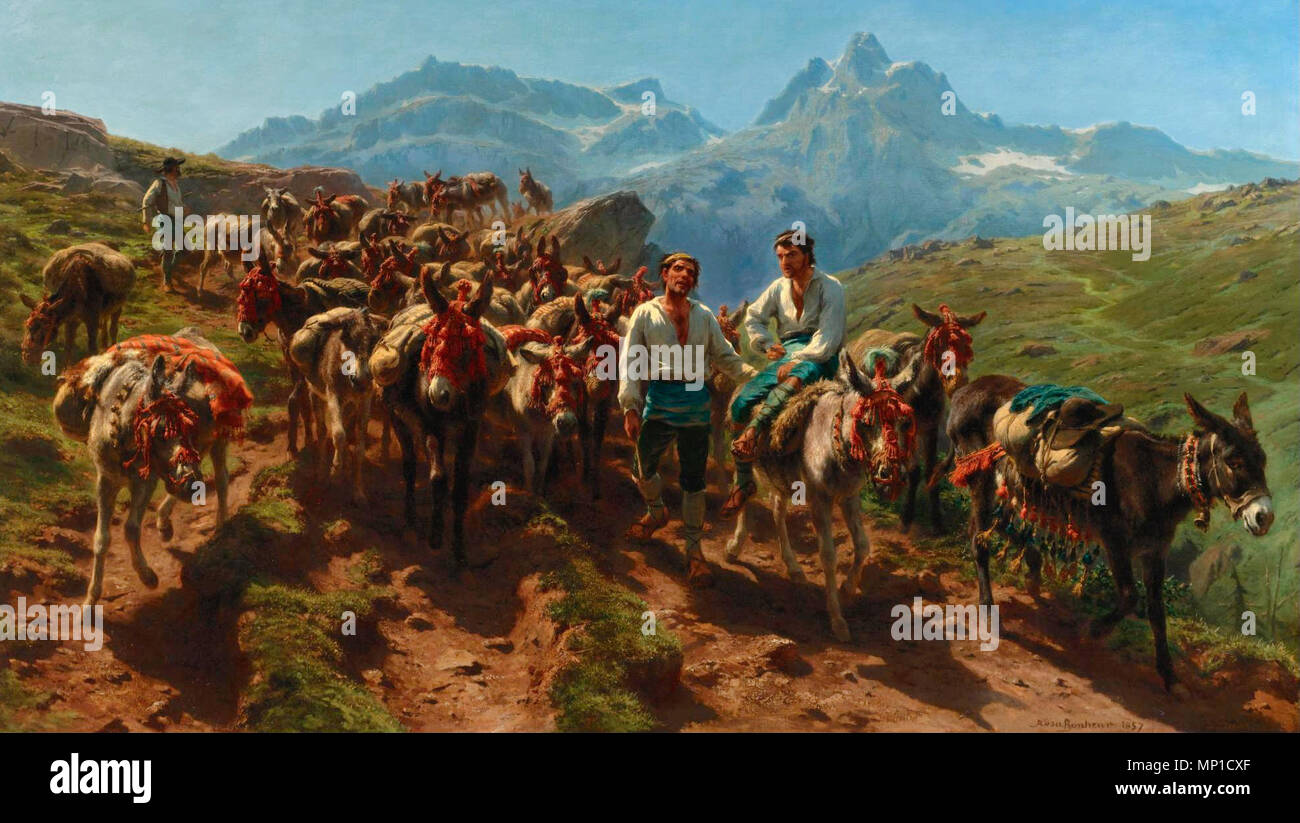 Lo spagnolo muleteers attraversamento dei Pirenei, Rosa Bonheur 1857 Foto Stock