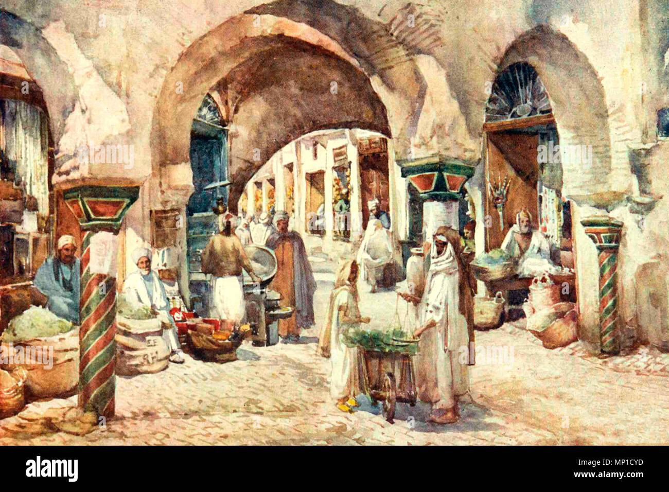 Souk El Attarin, Tunisi, Tunisia, circa 1906 Foto Stock